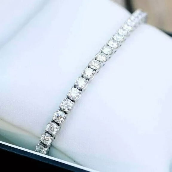 6.24Ct Round Cut Lab Grown Diamond Women's Tennis Bracelet 14K White Gold VS1 7"
