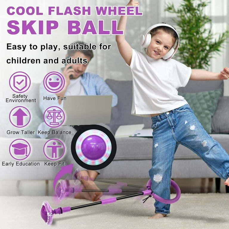 Skip Ball for Kids, Portable Foldable Colorful Flash Wheel Swing