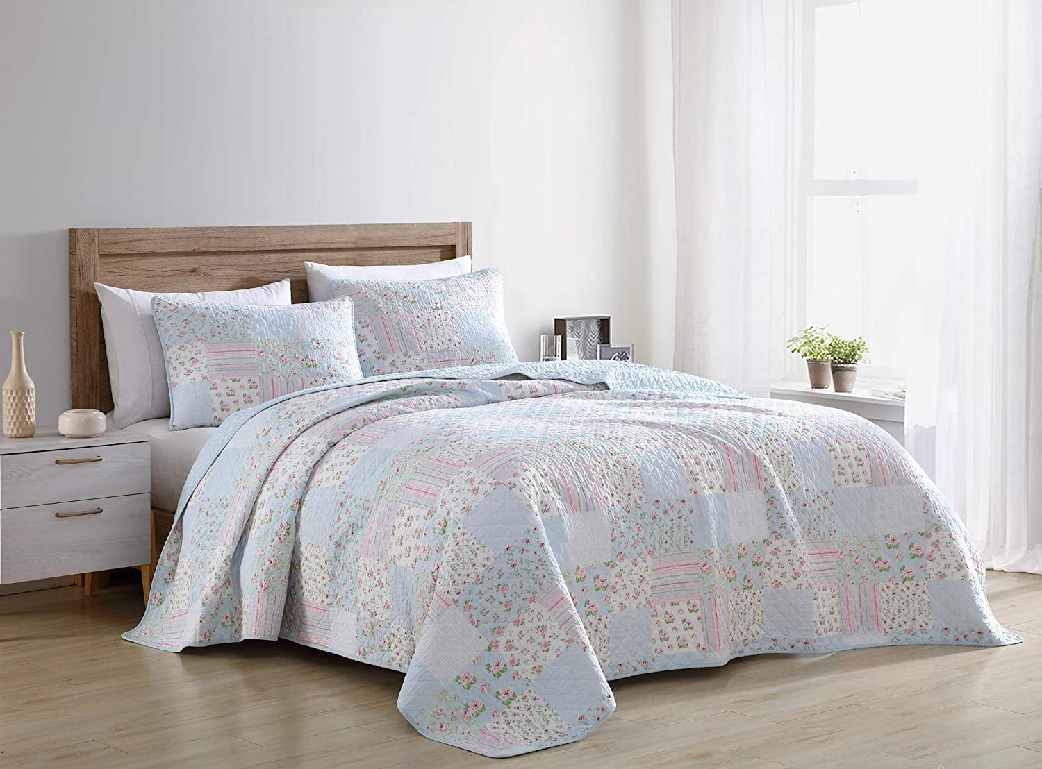 Plaid Patchwork Bedspread Coverlet Chezmoi Collection Pre-Washed Quilt Set