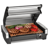 Hamilton Beach Electric Indoor Searing Grill, Removable Easy to Clean Nonstick Ceramic Cooking Plate, 6-Serving, Extra-Large Drip Tray, Stainless Steel, 25363