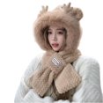 thumbnail image 3 of Furry Hat Hooded Scarf Women Cute Animal Ears Faux Fur Winter Warm Thermal Outdoor Cold Weather Fuzzy Hats with Facemask Khaki Free, 3 of 4