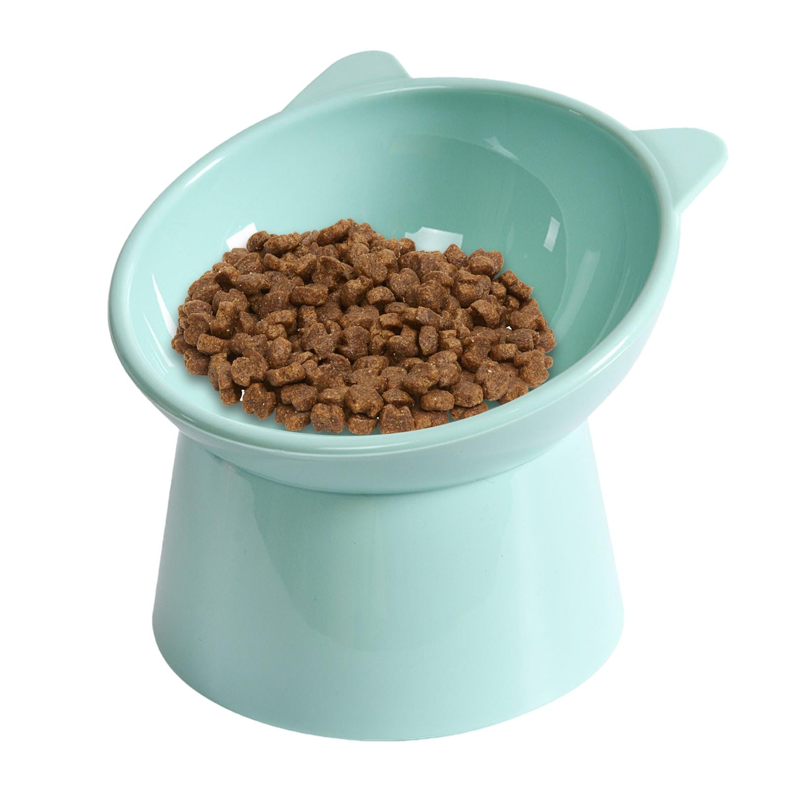 Elevated Cat Ceramic Bowls Stand for Food and Water, Small Dog, Anti Vomit,  Indoor Cats, Tilted Feeding Position, Full Bamboo Body Stand with Food