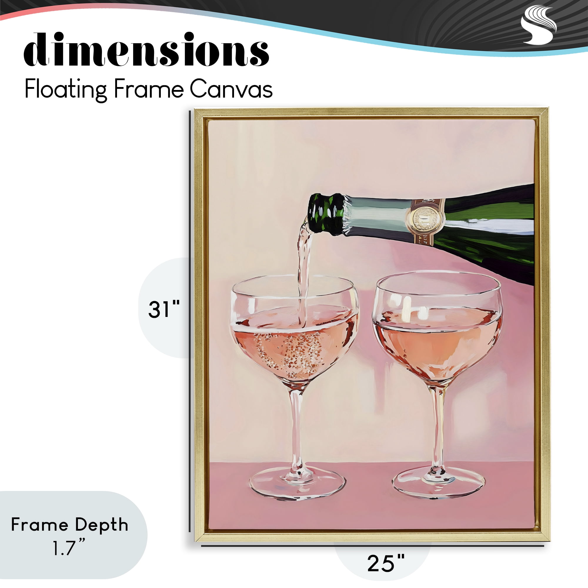 Stupell Industries Pink Champagne Toast for Two Gold Framed Floater Canvas Wall Art, design by The Prints Vibe