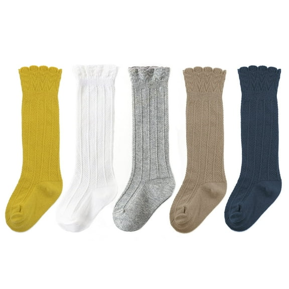 American Trends Baby Girls Boys Uniform Knee High Socks Tube Ruffled Stockings Infants and Toddlers Long Unisex Socks Tights Baby 5 Pack Colorful D M