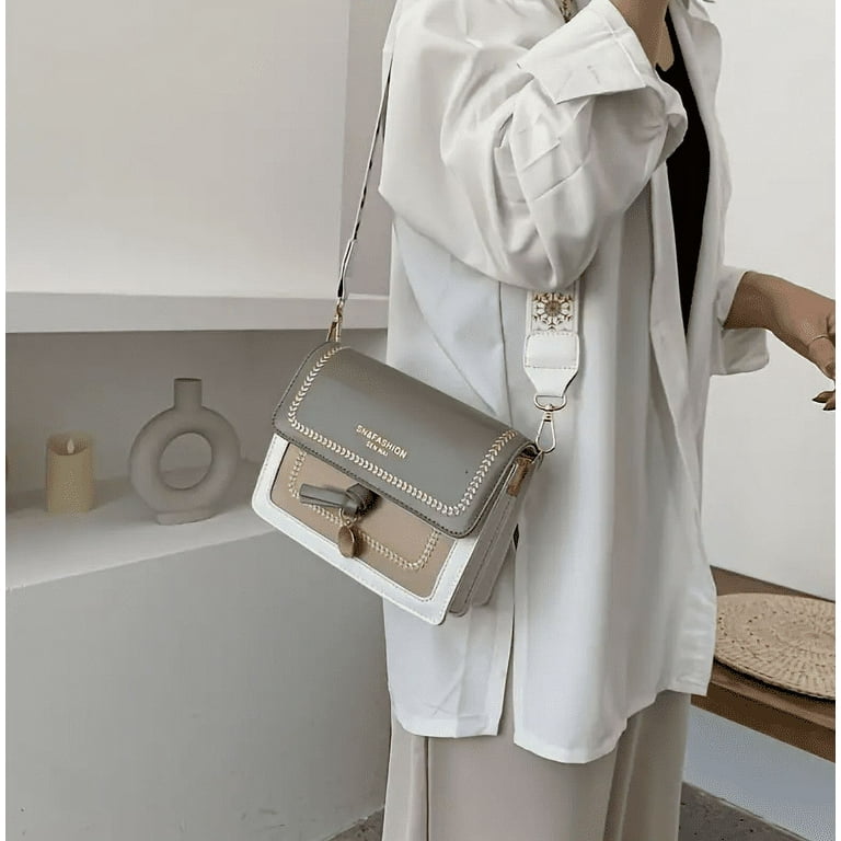 Junior Fashion Flap Shoulder Bag, Women's Buckle Decor Crossbody Purse with Wide Strap, Size: One size, Grey