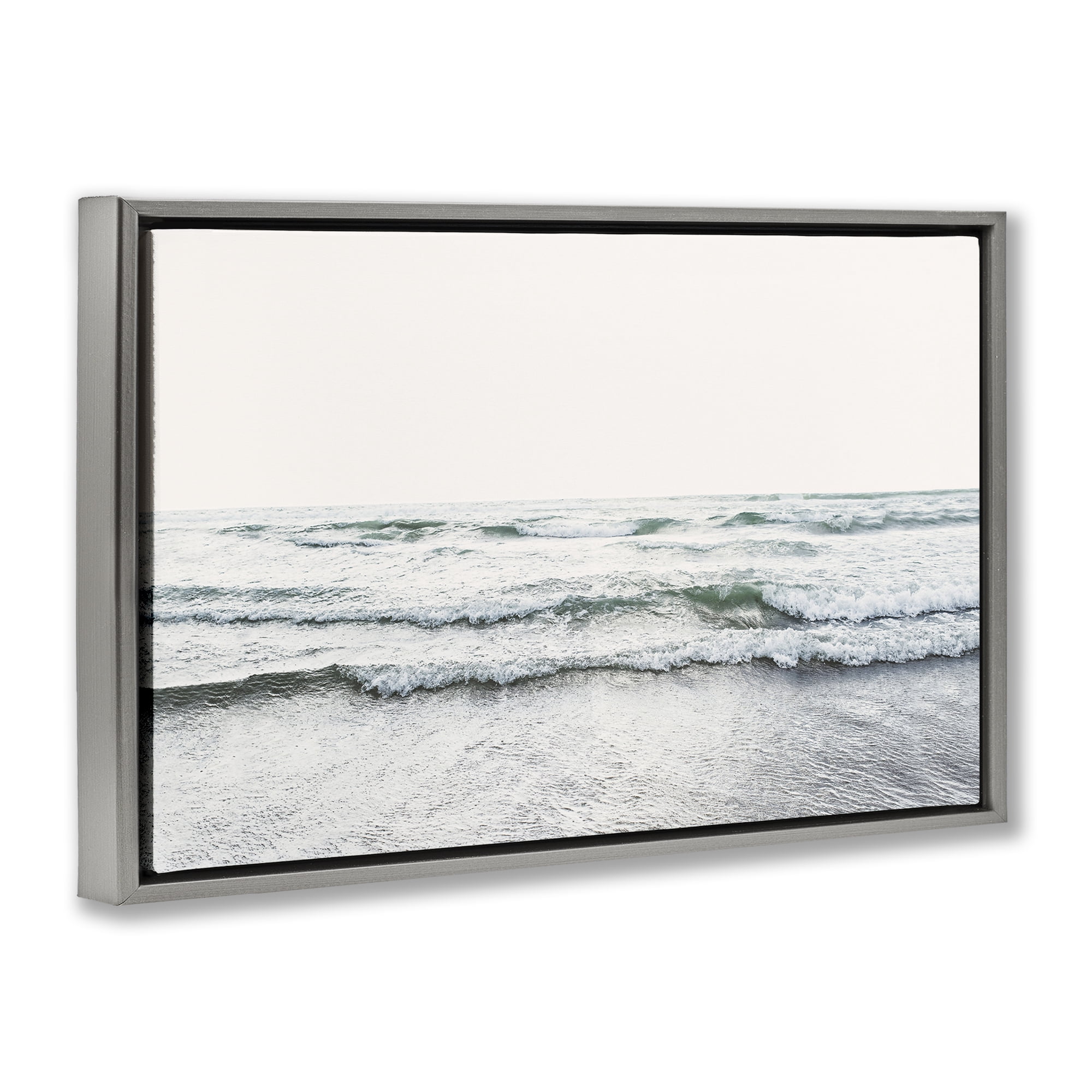 Stupell Industries Rolling Tide Waves Nautical & Beach Photography Gray Floater Framed Canvas Art Print Wall Art, 25 x 17