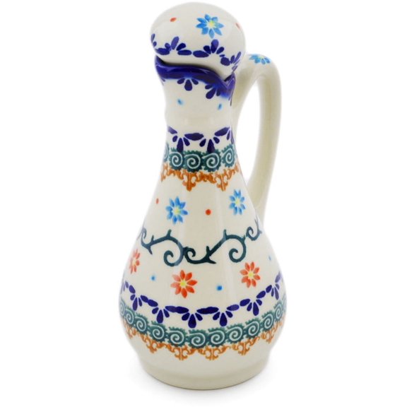 Polish Pottery 4 oz Bottle (Sunflower Dance Theme) Hand Painted in Boleslawiec, Poland   Certificate of Authenticity