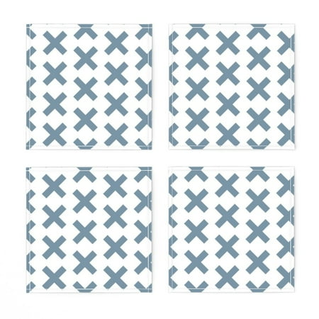 

Linen Cotton Canvas Cocktail Napkins (Set of 4) - Blue Cross Geometric Nursery Decor Midcentury Modern Simple Whales Whale Ocean Water Print Cloth Cocktail Napkins by Spoonflower