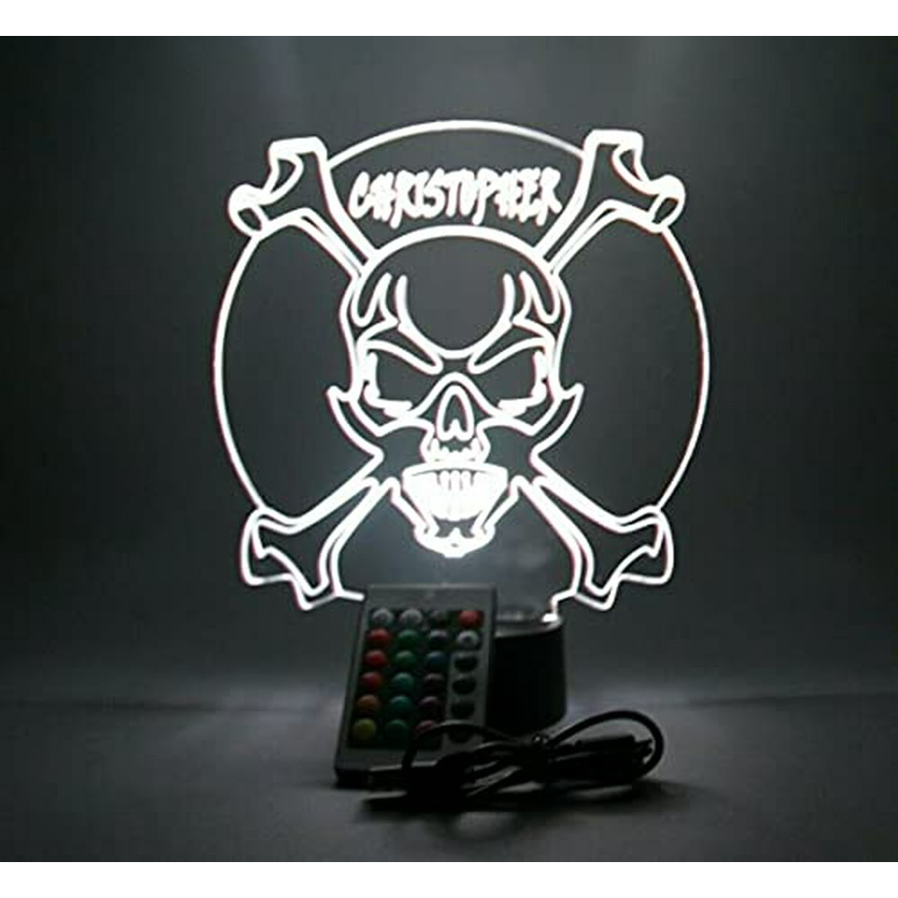 Skull Head Crossbones Night Light Up Desk Table Lamp LED Personalized