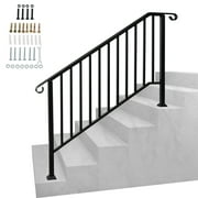 Zimtown Handrails for Outside Steps Handrails for Stairs Fits 1-5 Step Wrought Iron Picket Handrail Black