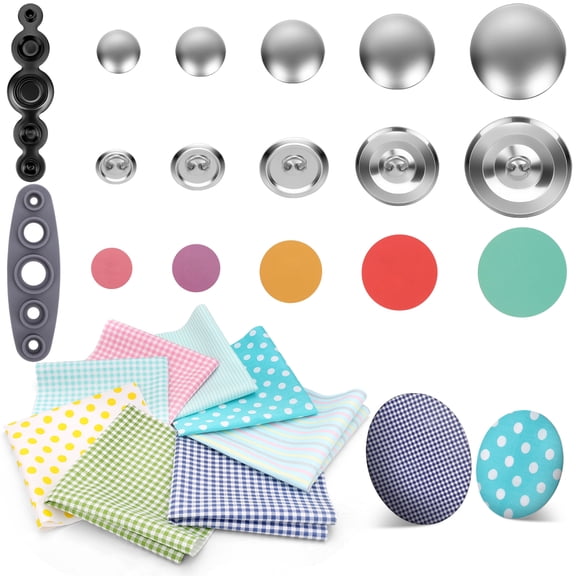 EEEkit 100pcs Cover Button Kit with 8pcs Precut Quilting Fabric, DIY Fabric Covered Buttons Set for Clothes Backpacks and Crafts