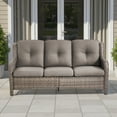 thumbnail image 2 of Opohoro 72" Outdoor Wicker Patio Sofa with Cushions, 3-Seat PE Rattan Couch for Porch, Gray/Gray, 2 of 7