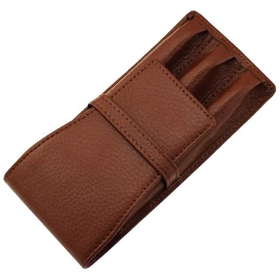 Coffee Leather Fountain Pen Case Pouch 3 Separate Slot Pen Organizer Carrying Holder