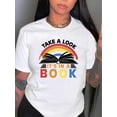 thumbnail image 1 of Camiseta básica para mujer verano SuaveBook & Rainbow & Slogan Print Comfy T-Shirt, Round Neck Short Sleeve Sports Tee, Women's ActivewearFather's Day, Mother's Day, New Year, Spring Festival, Valen, 1 of 6