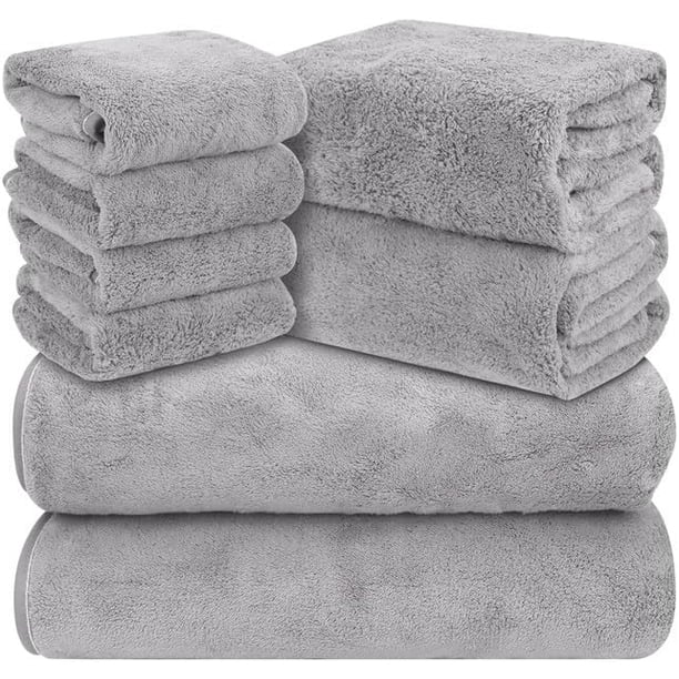 Juego de 8 Toallas Extra Suaves, Toallas De Baño de Vellón Coral, Incluye 2 Toalla y 2 Toallas de Baño y 4 Toallas de Mano, Secado Rápido, Máxima Absorción, Ideal para Hoteles, Hogar, Gimnasio (Gris)