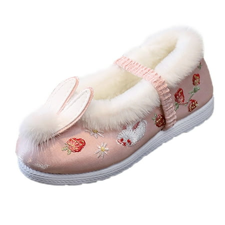 

TALKVE Cloth Shoes For Toddler Gilrs Rubber Sole Warm Shoes Winter Snow Boots Embroidery Print Cotton Boots