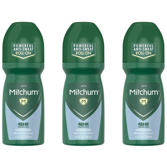 Mitchum Invisible Anti-Perspirant & Deodorant Roll-On, Unscented 3.4 oz (Pack of 3)