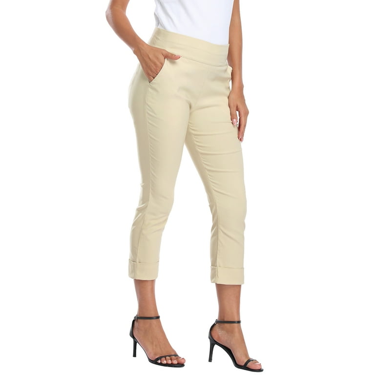 HDE Pull On Capri Pants For Women with Pockets Elastic Waist