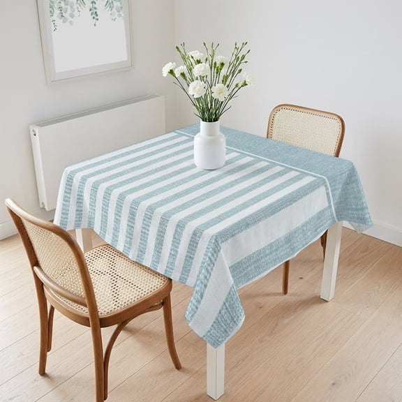 Waterproof Tablecloth Minimalist Striped Light Blue Square Table Cloth 60x60in,Wipeable Washable Table Cover Retro Linen Texture Tablecloths for Dining Tables Kitchen Picnic Camping Outdoor Party