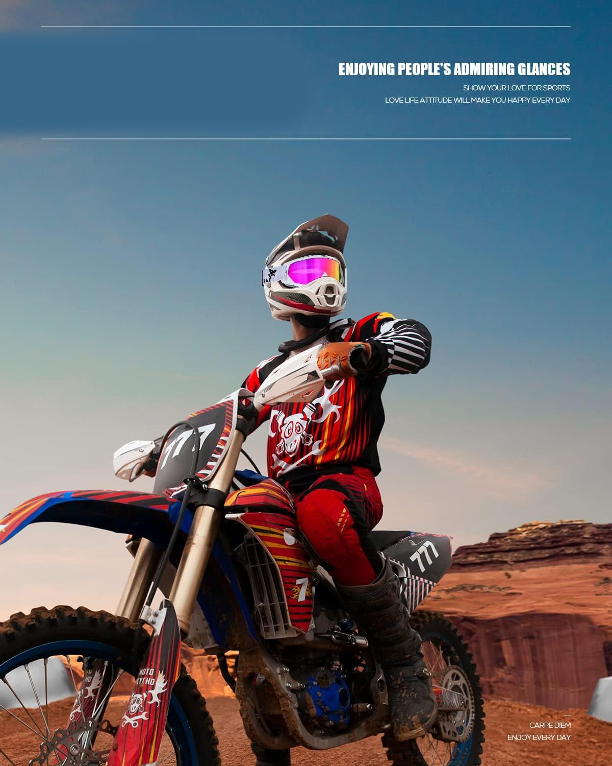 Dirt Bike ATV Goggles Motorcycle Gear Riding Motocross Dirtbike 4-Wheeler MX DH Accessories Goggles Glasses for Men Women UV Protection Dust-proof Anti-Slip Strap