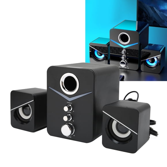D221 Computer Speaker Deep Bass 2.1 Channel Mini Desktop Speaker with Ice Blue Ambient Light for Wedding Party
