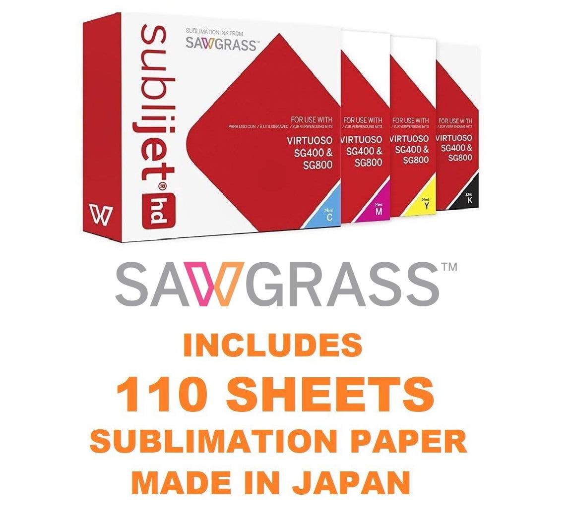 Sawgrass Virtuoso Ink Set Cartridges CMYK for SG400/SG800 100 Sh Dye Sub Paper 