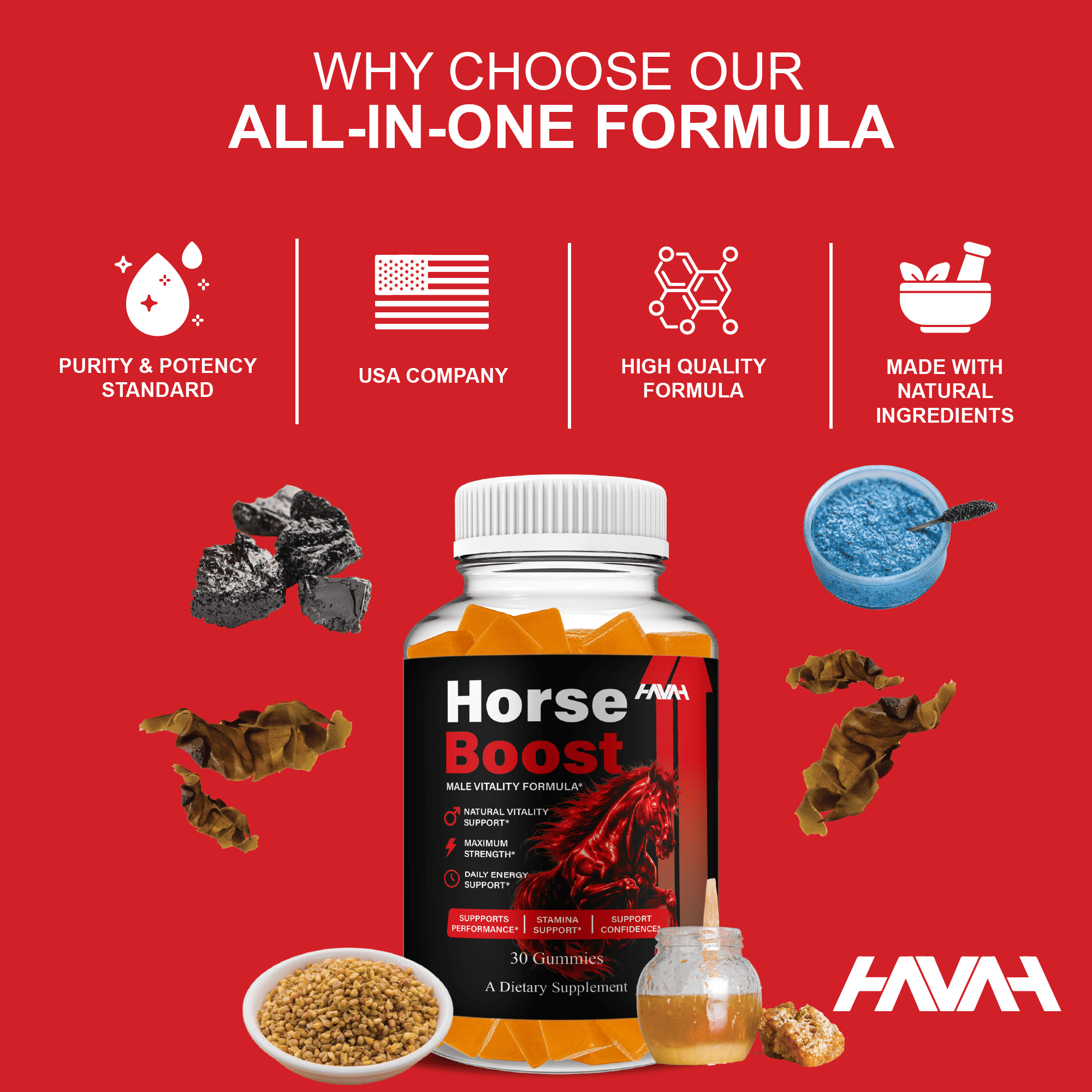 Horse Boost Male Gummies, HorseBoost Advanced Daily Energy and Overall Health Support Supplement (1 Month Supply)