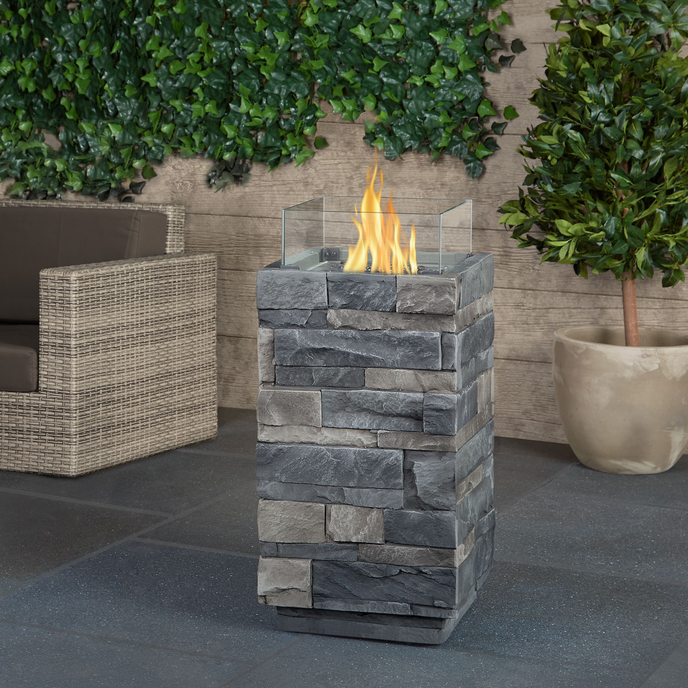 Grey Ledgestone Propane Fire Column by Real Flame
