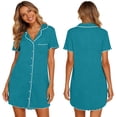 thumbnail image 4 of yillto Women Nightshirts Buttons down Nightgown Short Sleeve V Neck Sleepwear Pajamas Dress with Pockets, 4 of 7