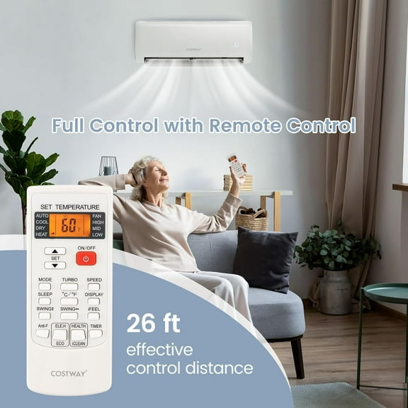 12000BTU Split Air Conditioner, Wall Mount, 21 SEER2, Cooling and Heating, Heating and Frost Protection, Quiet Operation, Energy Efficient, With Remote, Temperature Controls 750 sq. ft.