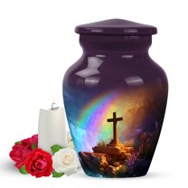 Yatskia Cross with Rainbow Waterfall Little Cremation Keepsake Urns for Human Ashes Adult Brother and Sister, Mini Funeral Burial Urn for Ashes Adult Male, (Classic Pack of 1, 3 Inch)