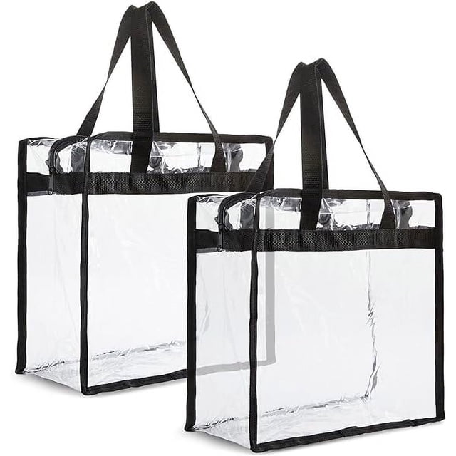 Paquete de 2 bolsas de mano transparentes aprobadas para estadios, bolsas de playa de plástico grandes de 12 x 6 x 12 pulgadas con asas