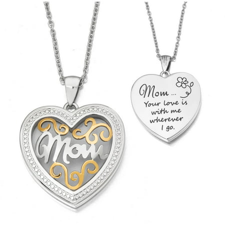 Connections from Hallmark Stainless Steel Two-Toned Mom Locket Pendant, 24 Rope Chain