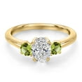 thumbnail image 3 of Gem Stone King 10K Yellow Gold DEF Lab Grown Diamond and Green Peridot Engagement Ring for Women | 1.11 Cttw | Oval 7X5MM | Gemstone April Birthstone | Size 5, 3 of 6