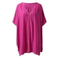 thumbnail image 3 of Swimsuit Coverup for Women Short Sleeve V Neck Lace Trim Loose Mini Dress Beach Cover Up Bathing Suit Dress, 3 of 5