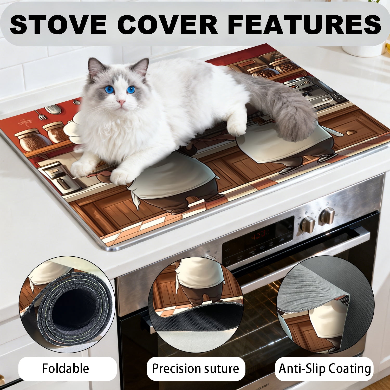 Multi-Design Silicone Stove Cover for Glass/Electric Stoves - 3-in-1 Heat-Resistant Protector Mat, Non-Slip Drying Rack 28"x20"