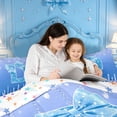thumbnail image 4 of meiyoeat Bling Bow Monogram D Queen Comforter Set,Blue Cream Drip Initial Theme Comforter Sets Queen For Girl,Colorful Stars Reversible,3 Pieces,1 Comforter And 2 Pillowcases, 4 of 7