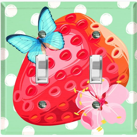 Metal Light Switch Plate Cover Floral Strawberry Butterfly Green Polka Dots FUT007