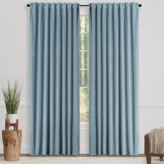 Chanasya Dusty Blue Velvet Curtains Panel Set 2 -Piece - Classy Partial Blackout Curtains Room Darkening Curtains Drapes for Living Room Bedroom - Window Treatment - 63 Inch Length Long - Slate Blue