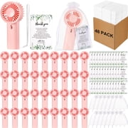 Woanger 48 Pack Mini Fans Bulk Handheld Foldable Wedding Guest Gift,Pink
