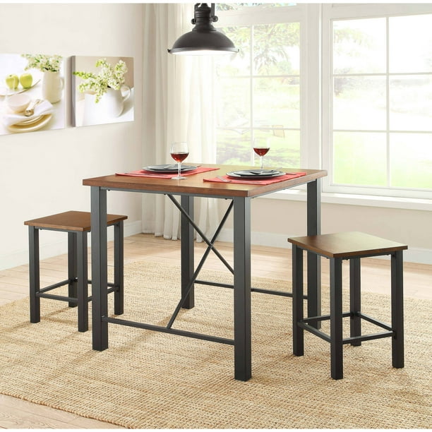 Whalen Industria 3-Piece Counter Height Dining Set, Brown - Walmart.com - Walmart.com