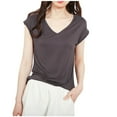 thumbnail image 3 of Fanxing Womens Summer V Neck T Shirts Loose Fitting Cap Short Sleeve Basic Tees Gray,XL, 3 of 5