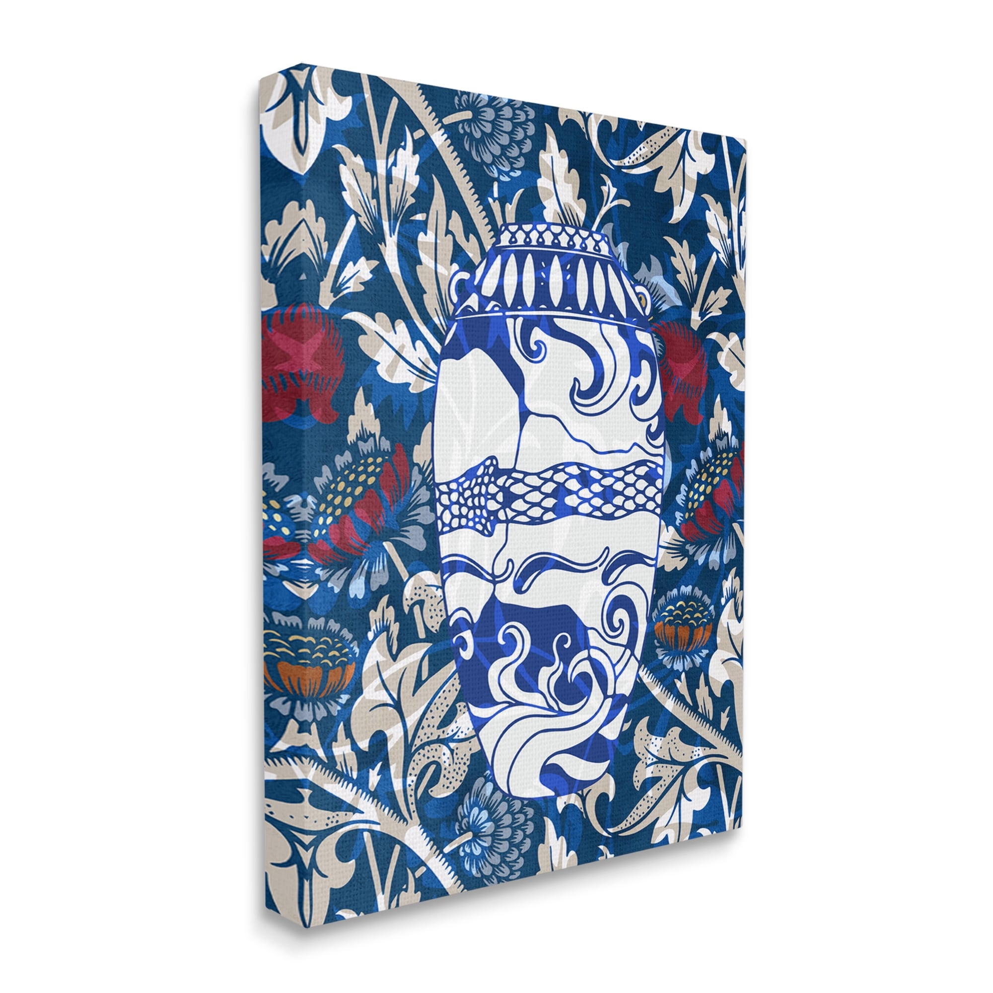 Stupell Industries Baroque Floral Pattern Vase Botanical & Floral Painting Gallery Wrapped Canvas Print Wall Art