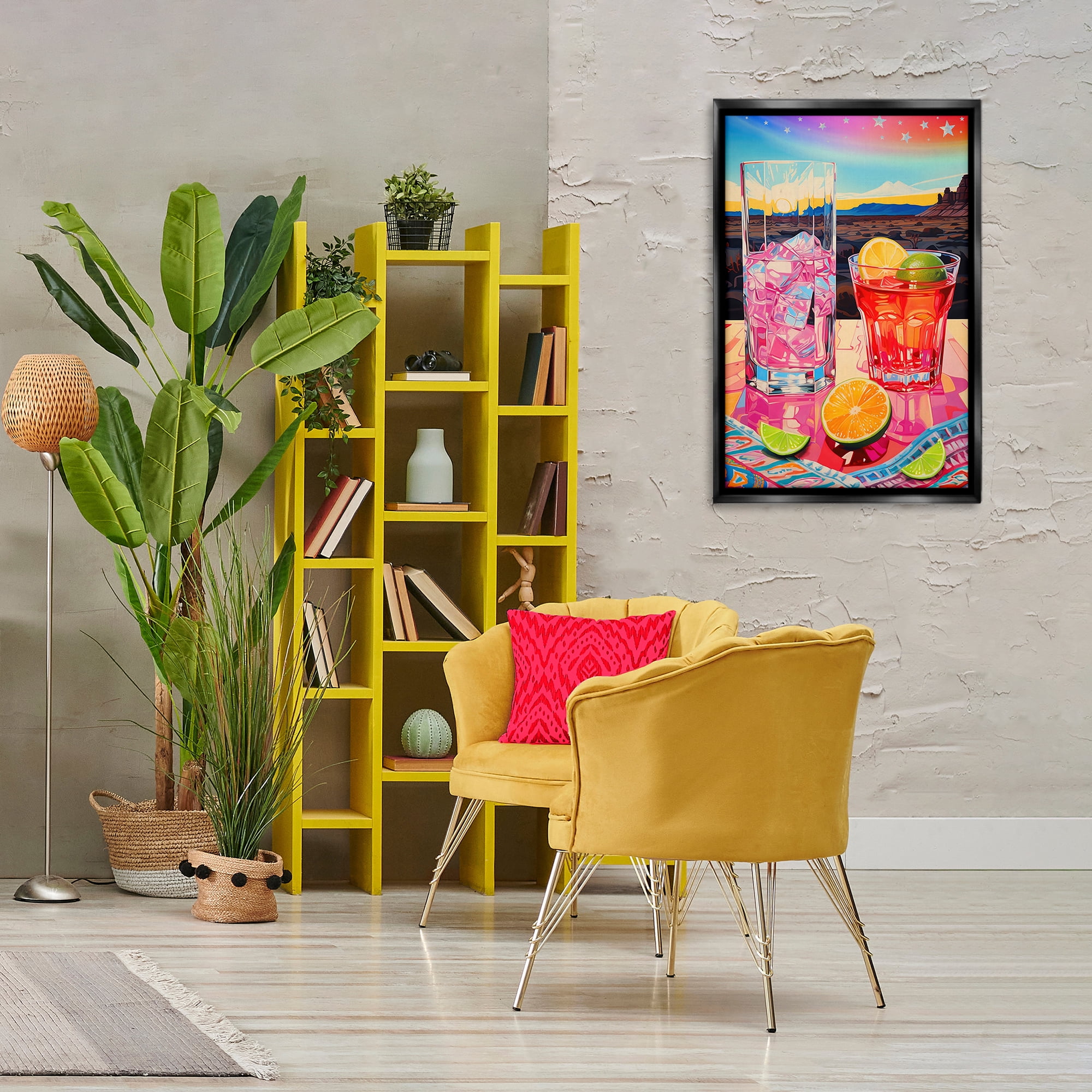 Stupell Industries Cocktails at Sunset View Food & Beverage Painting Black Floater Framed Canvas Art Print Wall Art, 21 x 31