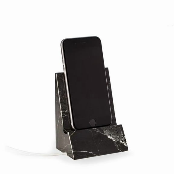 Bey-Berk International D028 Black Zebra Marble Desktop Tablet Cradle with a Pass-Thru Hole for Charging Cable