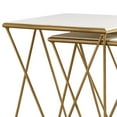 thumbnail image 2 of 2 Piece Marble Top Nesting Table with Geometric Base White and Gold - Saltoro Sherpi, 2 of 5