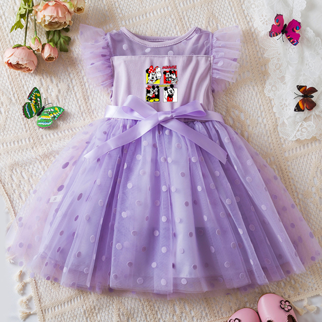 Mickey Minnie Mouse Robe de Bébé Fille 2-6 Ans Jupe en Maille Princesse Été Sans Manches Robes de Fête de Mariage pour Filles Été