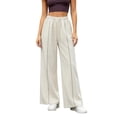 thumbnail image 2 of WIZUTIZ Women's High Waist Wide Leg Trousers Elastic Waist Drawstring Side Stripe Pockets Full Length Casual Loose Pants Street Style Elegant, 2 of 7