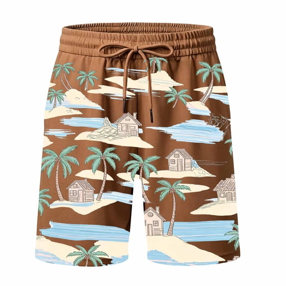 Bobifish Boys Beach Shorts Coconut Tree Printed Drawstring Swim Trunks Loose Fit Boys Warm Weather Shorts