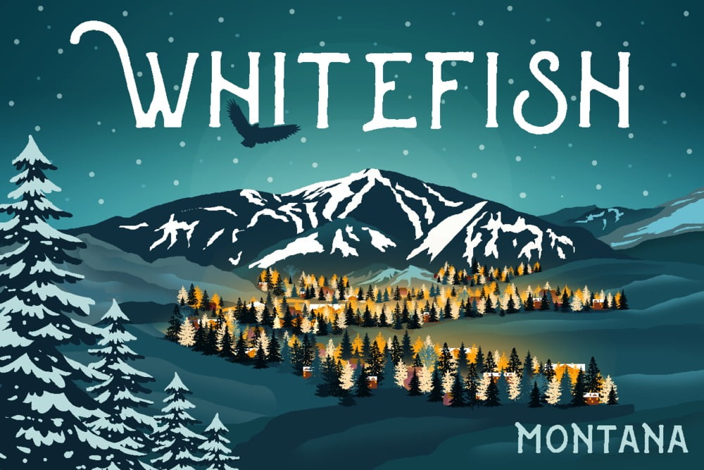 Whitefish, Montana, Mountain and Town (12x18 Wall Art Poster, Room Decor)